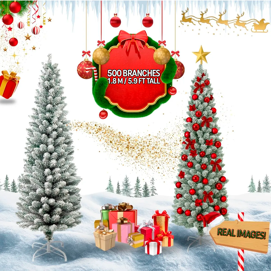 Slim Snowy Pine Christmas Tree 1.8 m / 5.9 ft – 500 Branches [Black Friday Offer]