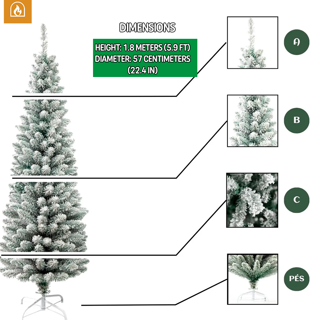 Slim Snowy Pine Christmas Tree 1.8 m / 5.9 ft – 500 Branches [Black Friday Offer]