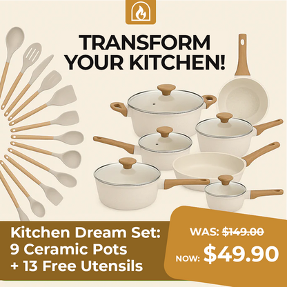 Kitchen Dream Set: 9 Ceramic Pots + 13 Bonus Utensils [Black Friday Offer]